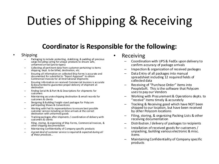 Shipping and receiving job description